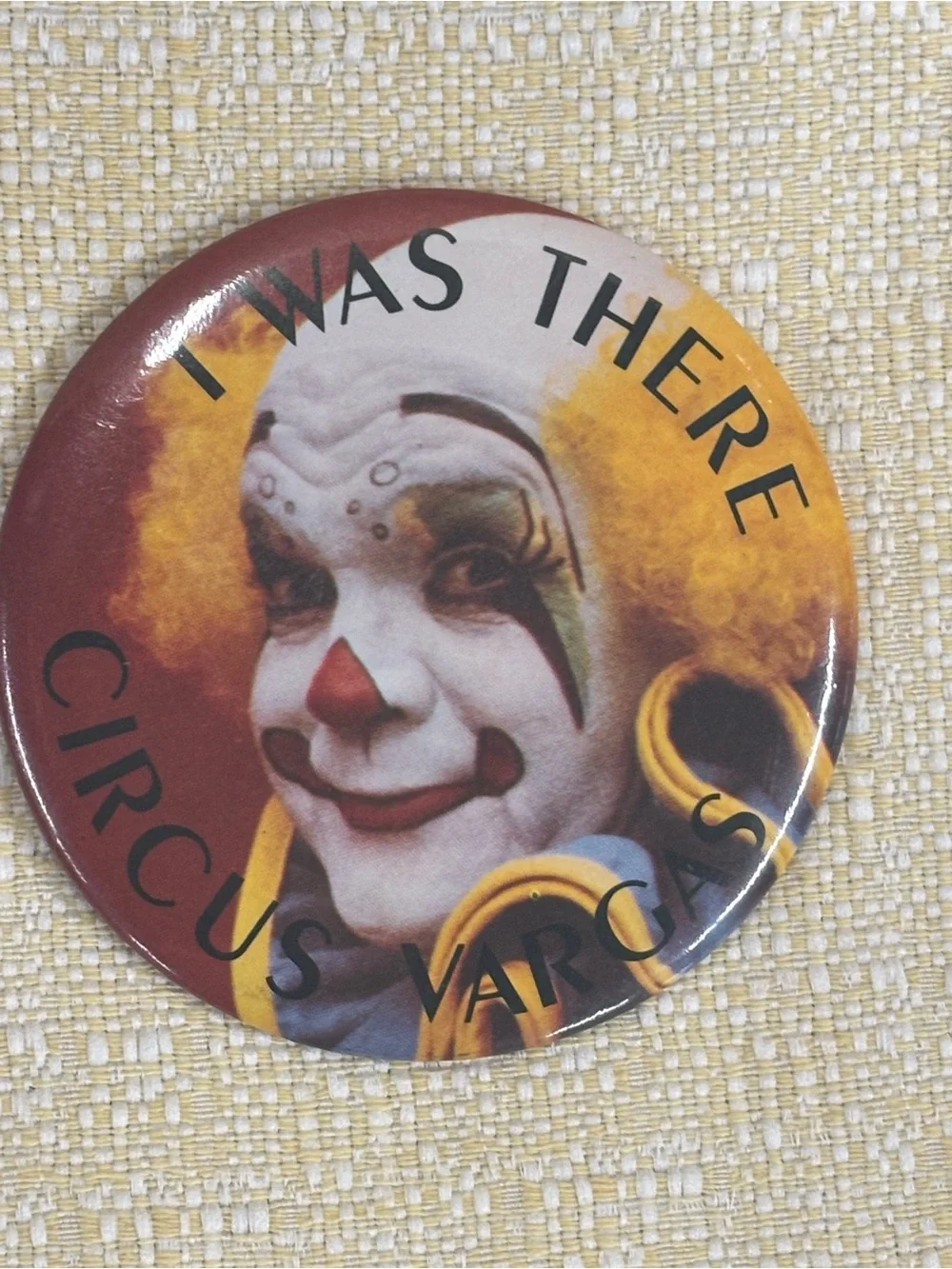 Circus Vargas Clown Collectible Button Pin - Yellow Red